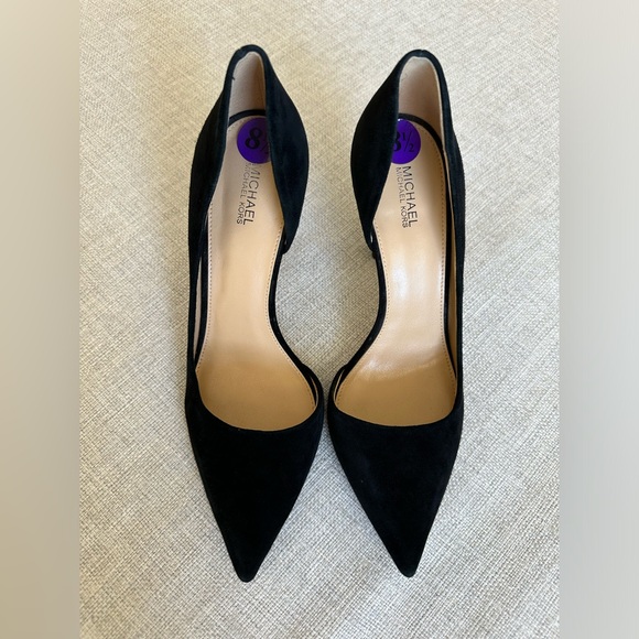 Michael Michael Kors D'Orsay Heels 8.5 Suede Leather Black Stiletto Pointed Toe - Picture 2 of 9
